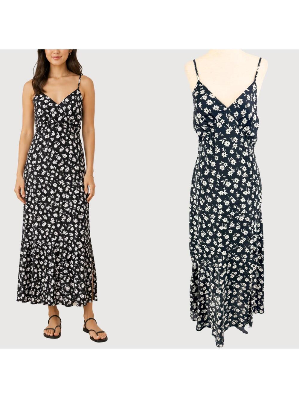 Dress Forum Floral Surplice Maxi Dress Black White Size S